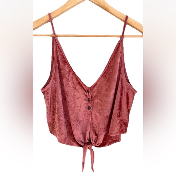 Free People Intimately Mauve Pink Velvet Cropped V-Neck Button Tie Front Size XS - Picture 2 of 9